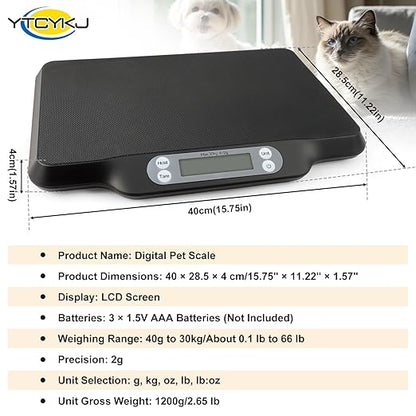 Digital Pet Scale for Accurate Weighing & Baby Scale Kitten Scale– High-Precision Puppy Scales, Dog Cat Scale | 30kg/66lb Capacity, 2g Accuracy, Non-Slip Mat, Tare & Hold Function