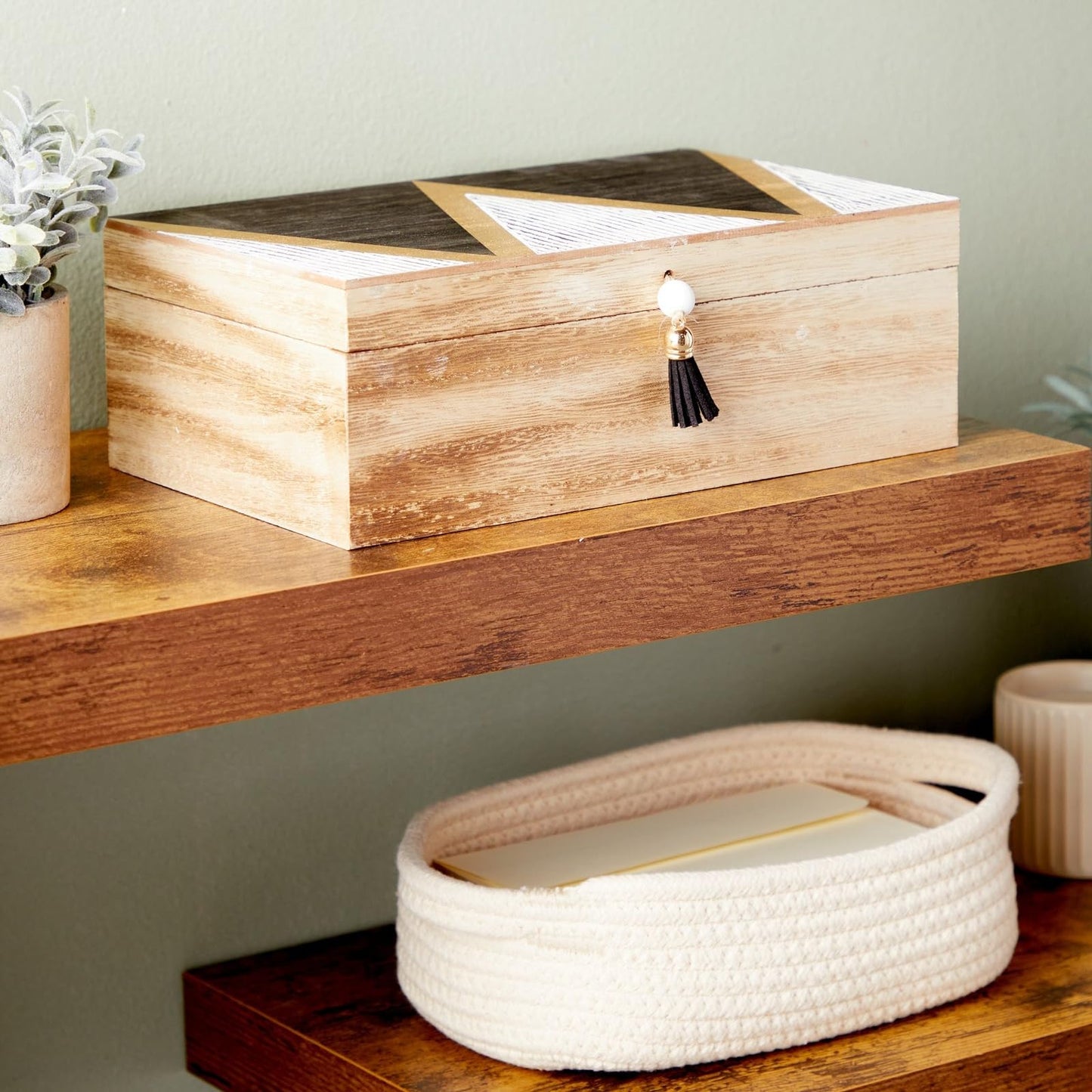 Juvale Wooden Box with Hinged Lid - Jewelry Storage for Rings & Trinkets - Decorative Storage Box for Coffee Table & Nightstand - 9.5 x 5.9 x 3.2 in, Pack of 1, Brown