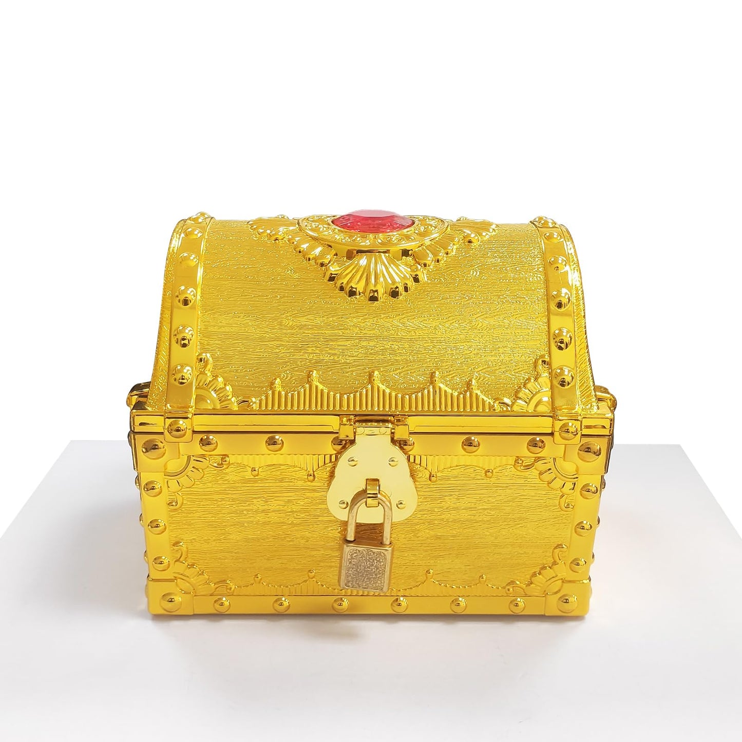 Pemalin Kids Pirate Treasure Chest Large Size Storage Box, Gem-encrusted Gold Decorative Chest with Lock and Key for Kids Birthday, Halloween, Christmas Pirate Party Favors