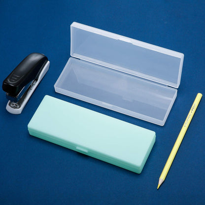 Chinco 4 Pieces Plastic Pencil Case Plastic Stationery Case with Hinged Lid and Snap Closure for Pencils, Pens, Drill Bits, Office Supplies (Black, Pink, White, Green)