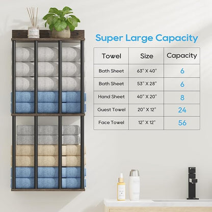 Towel Racks for Bathroom Wall Mounted, Updated 4 Bar Wall Towel Holder | Large Bathroom Towel Storage Rack for Rolled Towels, Modern Metal Towel Organizer Shelf with Wooden Storage Shelf