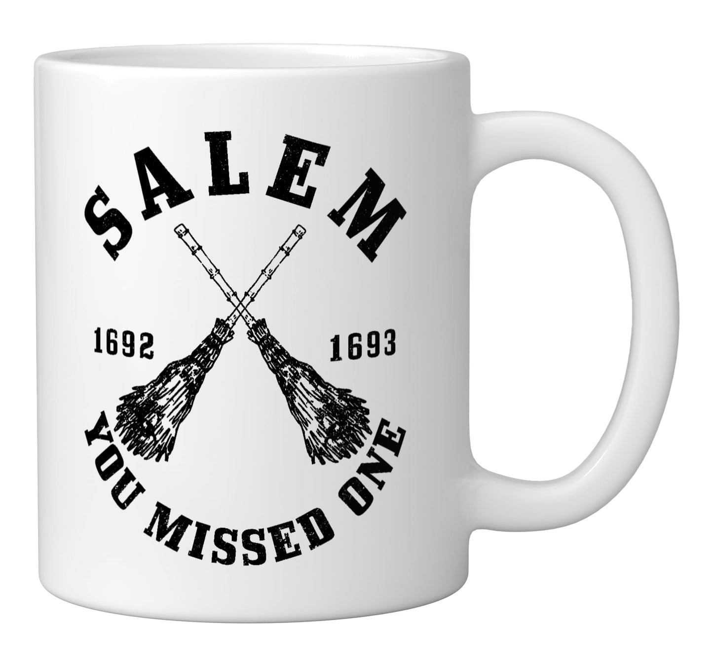 Salem Massachusetts Est. 1693 Witch Broom Halloween Vintage Ceramic Mug, White