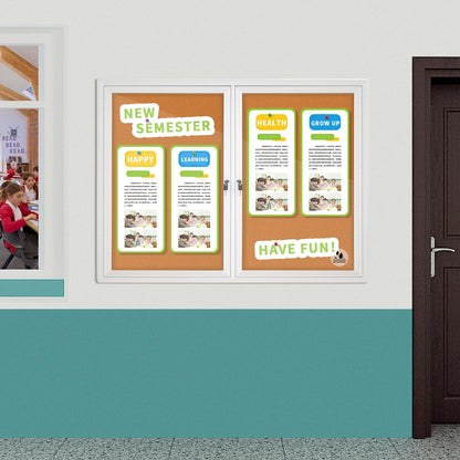 Lockable Outdoor Enclosed Bulletin Board, Weatherproof Cork Noticeboard with Locking Door, Wall-Mounted Aluminum Framed Display Case for Messages (Silver Frame & Cork, 44x32 in)