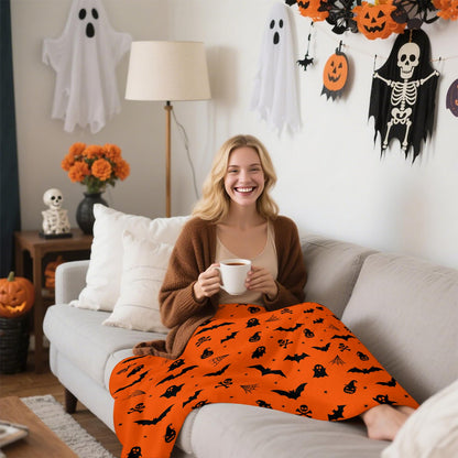 Halloween Throw Blanket Ultra Soft Skull Ghost Bat Flannel Blanket, Cozy Warm Lightweight Gift for Adults Kids, Machine Washable Couch Bed Blankets 60x50in