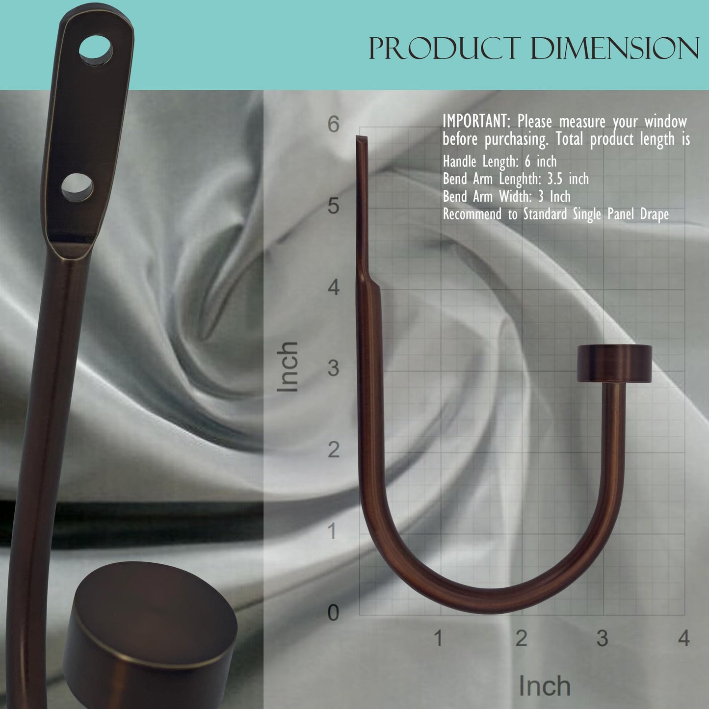 Quality Curtain Holdbacks, Solid Steel Curtain Holdback with Disk Finial,Electroplate Finishes, Set of 2 Window Curtain Tieback Hooks, Antique Bronze