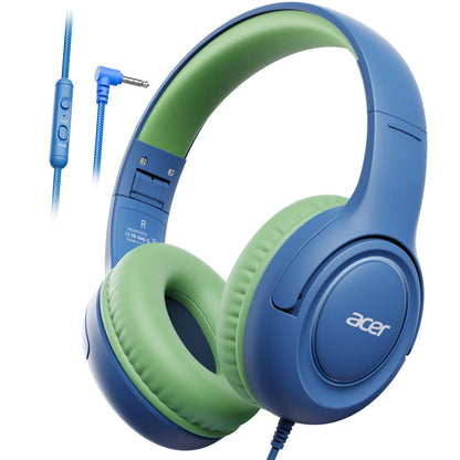 Kids Headphones Wired for School - Over-Ear 85/94dB Volume Limiter, 3.5mm Jack Foldable Stereo Sound Headset for Toddlers Girls Boys Travel Learning Entertainment Tablet Kindle iPad PC Blue Green