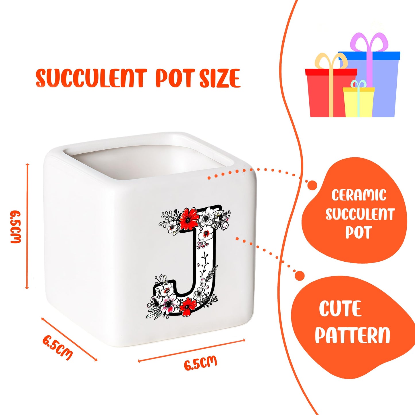 BJDAMAI Succulent Planter Flower Plant Pot Small, Personalized Cute Cool Novelty Mini Practical Trendy Tiny Artsy Western Country Gifts (Letter J)