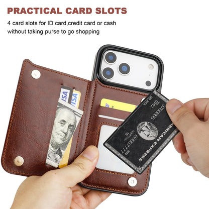 ONETOP Compatible with iPhone 17 Pro Max Wallet Case with Card Holder, PU Leather Kickstand Card Slots Case, Double Magnetic Clasp and Durable Shockproof Cover 6.9 Inch (Brown)