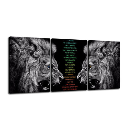 Inspirational 3 Pieces Lion Poster for Office Motivational Wall Art I Choose Canvas Prints Artwork for Living Room Modern Home Decor Painting Pictures Stretched and Framed Ready to Hang [36''Wx 16''H]