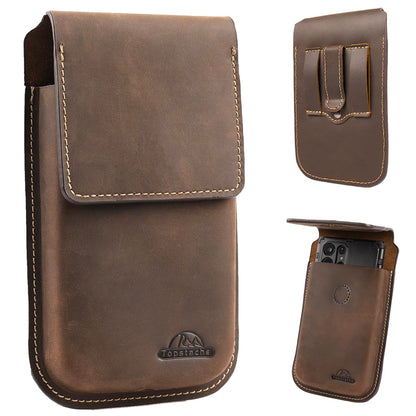 Topstache Leather Phone Holster - Belt Clip Leather Belt Pouch for iPhone 17/16/15 Pro Max & Plus - Magnetic Closure Flip Cell Phone Case for Galaxy S25/S24/S23 Ultra & Plus, XL,Darkbrown