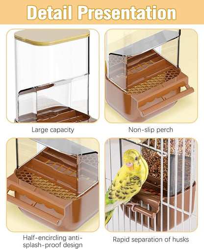 BNOSDM No Mess Bird Cage Feeders Automatic Bird Feeder Parrot Cage Accessories Transparent Seed Food Container with Perch for Finches, Parakeets, Budgies, Lovebirds, Cockatoos, Canaries (Green)