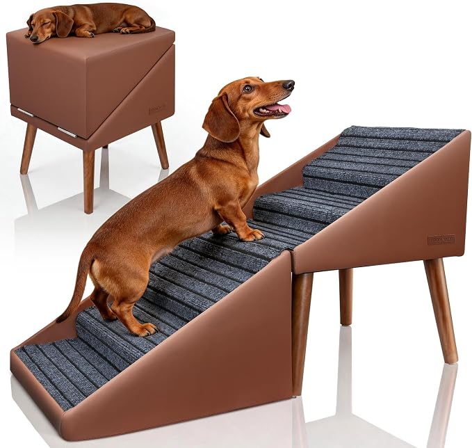 Dog Stairs & Ramp for High Bed and Couch, 22.8" 6-Step Foldable Split Ottoman Pet Steps, Non-Slip Joint Relief for Small/Medium/Large Dogs, Senior & Injured Pets, Converts to Bedside Footstool