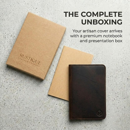 Rustique Leather Field Notes Cover Collection - Refillable Travel Journal & Notebook Organizer with Card Slots - Handmade Full Grain Leather (Curved Pocket Set - Smoky Bourbon)