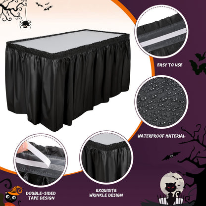 Breling 4 Pcs Plastic Table Skirt 29 Inches x 14 ft Disposable Table Skirt for Rectangle Tablecloth Wedding Shower Birthday Party Banquet(Black)