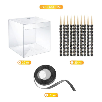 MGWOTH Candy Apple Boxes with Bling Stick Hole Set, 20 Pack Caramel Apple Wrapping Kit with Clear Containers & Rhinestone Bamboo Skewers & Glitter Ribbons, Top for Cake Pop Chocolate Treat Christmas