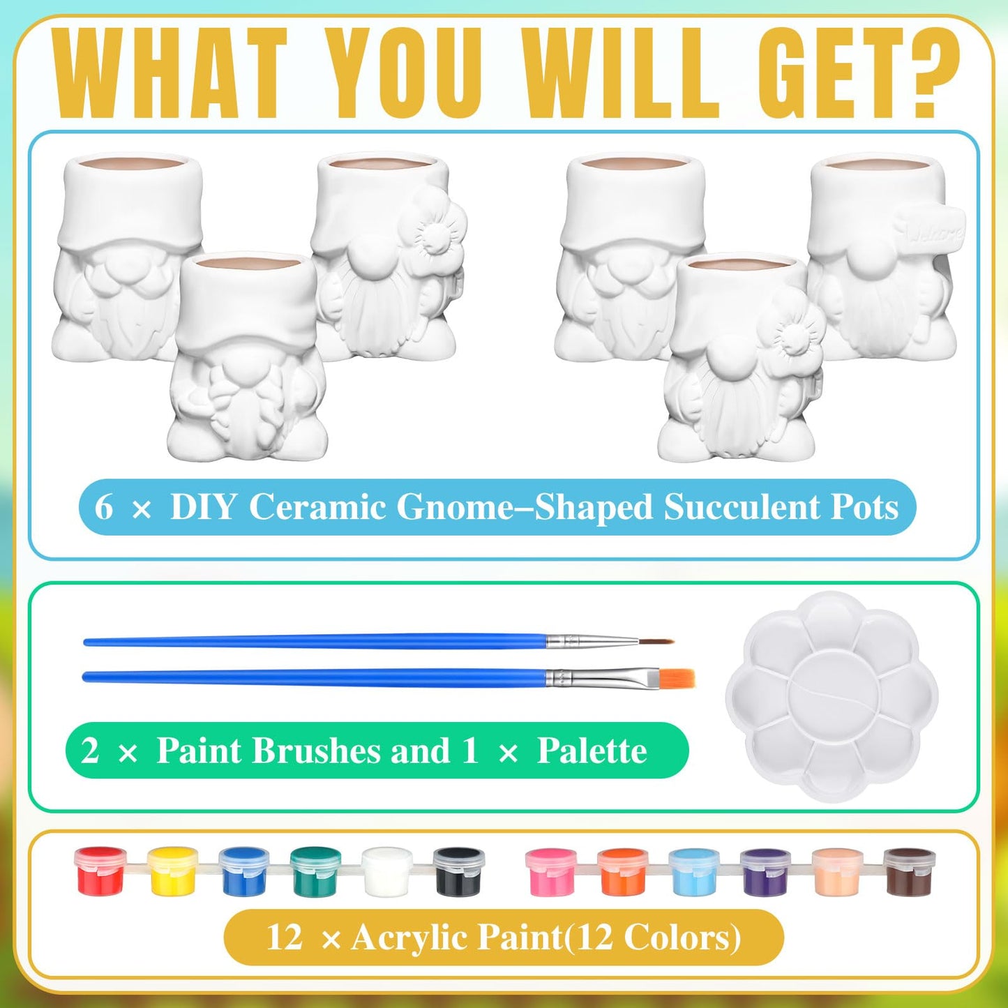 Beeveer 6 Sets Paint Your Own Gnomes Succulent Planter Cute Mini Unpainted Flower Pots DIY Paintable Succulent Pots for Christmas Classroom DIY Craft Project Activity