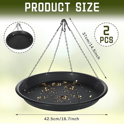 Briwooody 2 Sets 16.7" Bird Seed Catcher Tray Platform Bird Feeder Large Hanging Tray Fits Most Feeders Catches Most Falling Seed and Husk Outdoor Yard Garden Backyard for Attracting Birds, Black