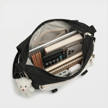 PRLINJSK Cute Messenger Bag for Teen Girls Women, Kawaii Crossbody Shoulder Purse with Pins and Stuffed Pendant Gift