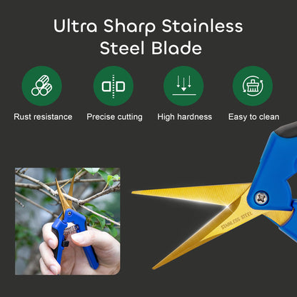 GROWNEER 6 Packs 6.5 Inch Pruning Shears with Curved Blades Trimming Scissors For Gardening Hand Pruning Snips Titanium Coated Precision Blades