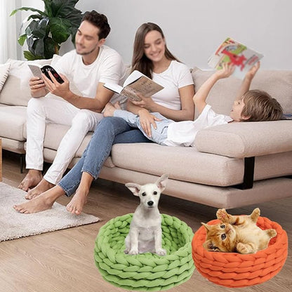 Woven Dog Bed Basket, Knitted Cotton Cat Bed Round Washable Woven Cat Pet Bed Chunky Dog Basket, Orthopedic, Chunky Knit Dog Nest,Dog Bed,Dog Cave,Dog Bedding(Red 1,17")