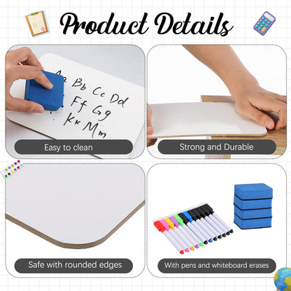 Affrolling 12 Sets Small Whiteboard Dry Erase Boards 5" x7'' Mini Double Sided Dry Erase Lap Boards with Markers Erasers Pen Holders Personal Whiteboards for Students Classroom Teacher