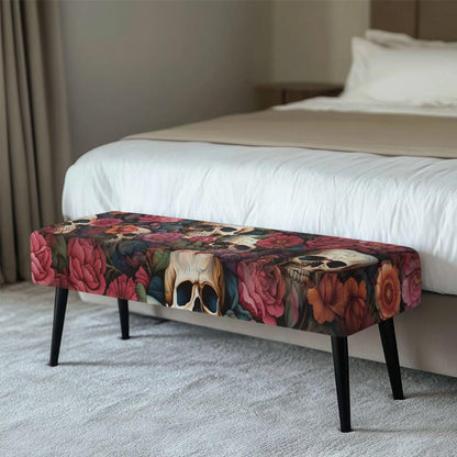 BYOXPUVI Skull Peony Pattern Bench Cover Slipcover,Halloween Decorative Removable Bench Chair Covers Stretch Seat Cushion Protector