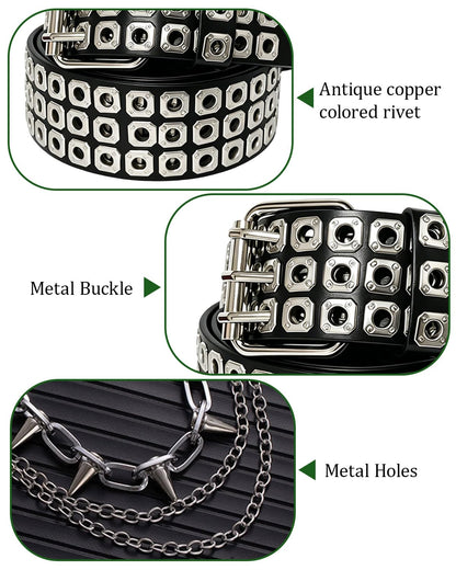 KRLBZER Studded Belt Y2K Spiked Chain and Riveted Leather Punk Goth Belts for Punk Rock Fashion Gothic Style Waistband (4Pcs)