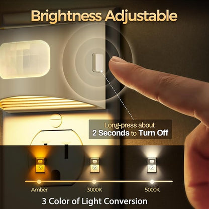 DORESshop LED Night Light[2 Pack], Night Lights Plug into Wall, 3 Color Temperatures Plug in Night Light with Motion Sensor, Dusk to Dawn Sensor, Nightlights for Adults, Bedroom, 3CCT, White Cover