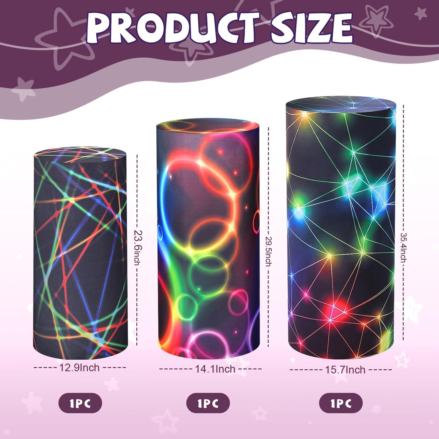 Mindsoft Set of 3 Neon Set of 3 Spandex Cylinder Stand Covers for Party, Halloween Cylinder Pedestal Covers, Dessert Tables Display for Birthday Party Wedding Baby Shower Backdrop Decor (Neon)