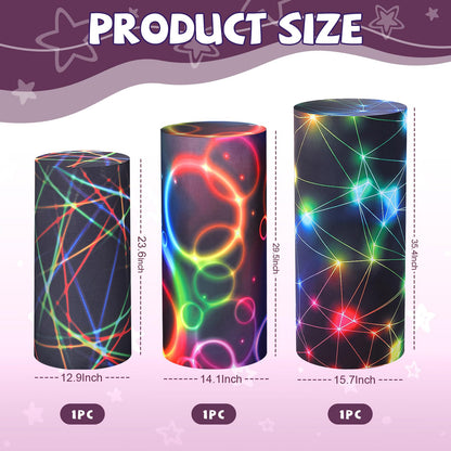 Mindsoft Set of 3 Neon Set of 3 Spandex Cylinder Stand Covers for Party, Halloween Cylinder Pedestal Covers, Dessert Tables Display for Birthday Party Wedding Baby Shower Backdrop Decor (Neon)