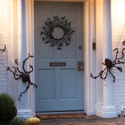 Sggvecsy 17.7"Artificial Black Twig Wreath with Glitter Bats - Handmade Sparkling Hanging Decorations for Front Door, Indoor/Outdoor Halloween Party