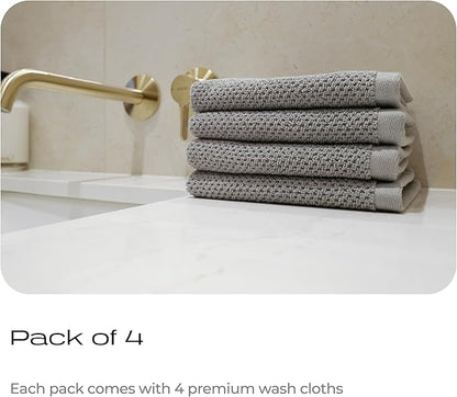 Luxury Silver-Infused Gray Washcloths 4-Pack, 12.9"x12.9"