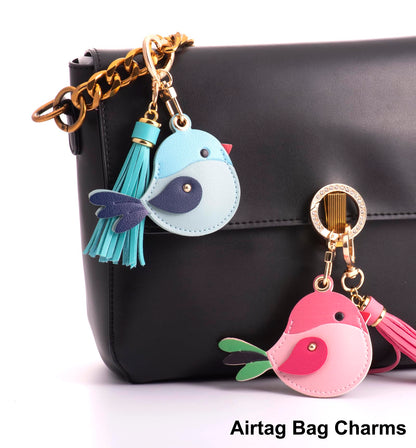 YOU WIZV Airtag Keychain Cute Bag Charms 2pc,Pink Leather Bird Purse Charms with Tassel Keychains, Couple Funny Car Key Chain Accessories