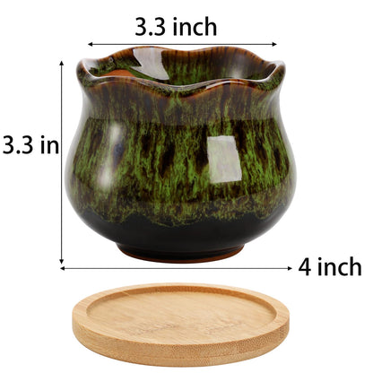TOPZEA Set of 6 Succulent Plant Pots, 4 Inch Glazed Ceramic Cute Plant Pots with Drainage and Saucer, Mini Bonsai Planter Small Cactus Flower Pots for Indoor Outdoor Use