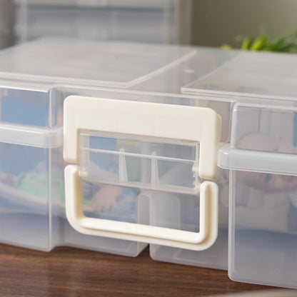 IRIS USA 4" x 6" |Made in USA| 2-Pack Photo Organizers and Picture Storage Box with Handle, 12 Inner Cases/Containers for Tasks, Stickers, Ephemera, & Flashcards - Clear
