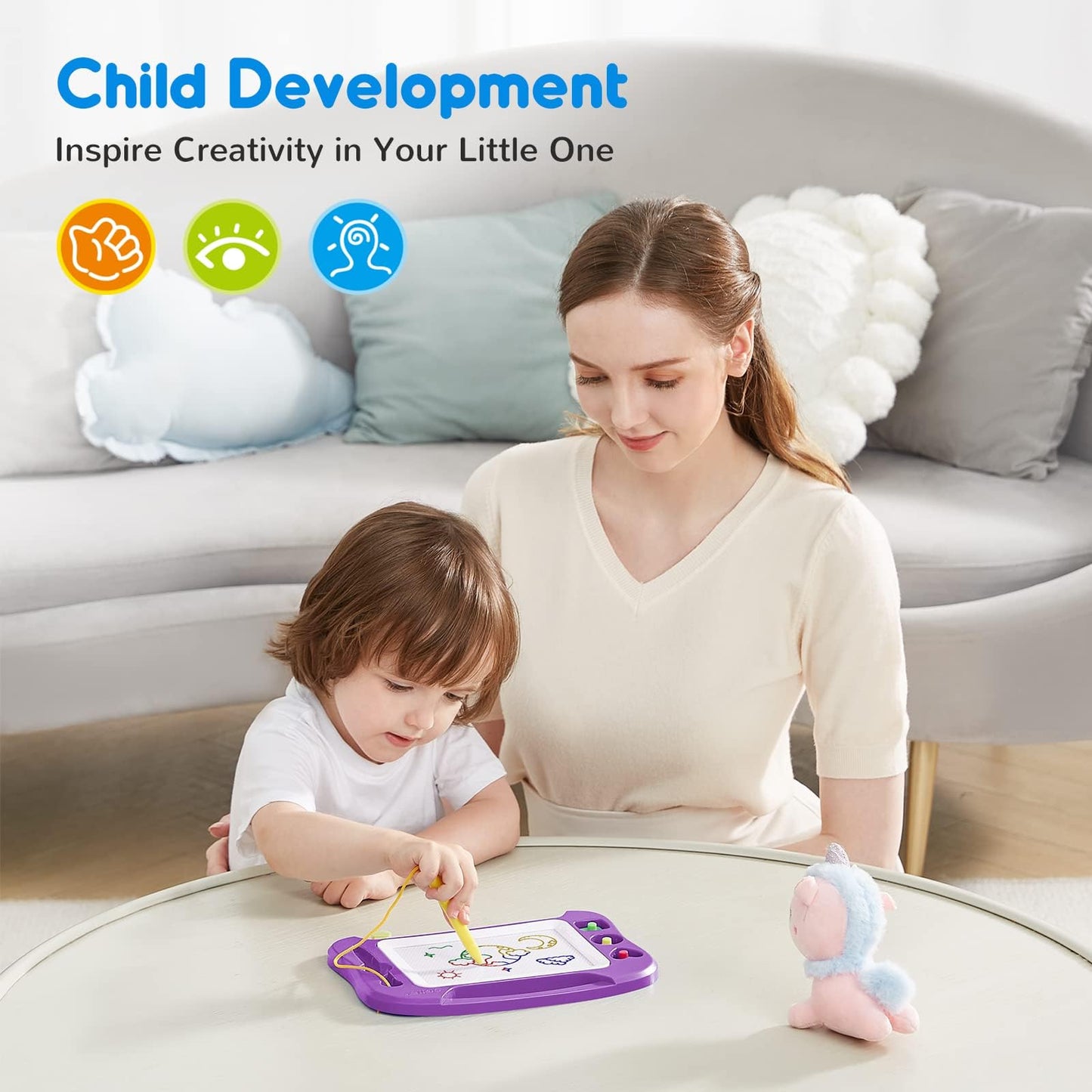 SGILE Toddler Toys for Kids, Magnetic Drawing Board for Birthday Gift, Toys for 1 2 3 Year Old Girls Boys, Etch & Sketch Pad with 3 Stamps, Learning and Educational, Purple