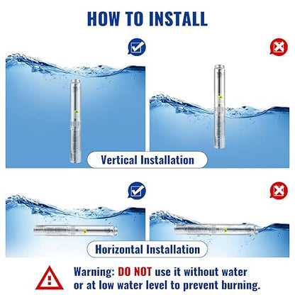 VEVOR Deep Well Submersible Pump, 1.5HP 115V/60Hz, 37gpm 276ft Head, with 33ft Cord & External Control Box, 4" Stainless Steel Water Pump for Industrial, Irrigation and Home Use, IP68 Waterproof