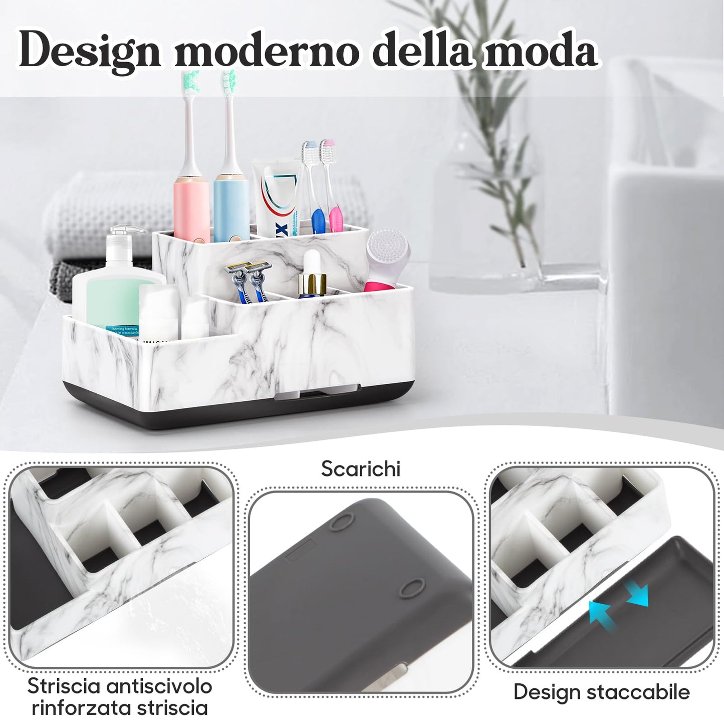 Toothbrush Holder,Bathroom Organizer Countertop, 5 Compartments Multifunctional Storage for Cosmetic, Makeup, Office Stationery Pencil,Toothpaste, Toothbrush,Ideal Gift for Home, Office