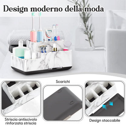 Toothbrush Holder,Bathroom Organizer Countertop, 5 Compartments Multifunctional Storage for Cosmetic, Makeup, Office Stationery Pencil,Toothpaste, Toothbrush,Ideal Gift for Home, Office