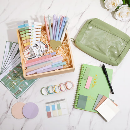 Jutom 110 Pcs Bible Study Supplies Bible Journaling Kit with Canvas Tote Bag Pen Case Notebook Highlighters Pen Sticky Note Tabs Page Markers Stickers Tape for Women Christian Christmas Gift(Green)