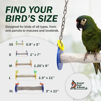 Sweet Feet and Beak Roll Bird Swing - Pumice Perch Bird Toys Trims Nails and Beaks, Safe Bird Cage Accessories for Small and Large Birds, Swinging Toys Birds Will Love, Medium 9 Inches - Yellow