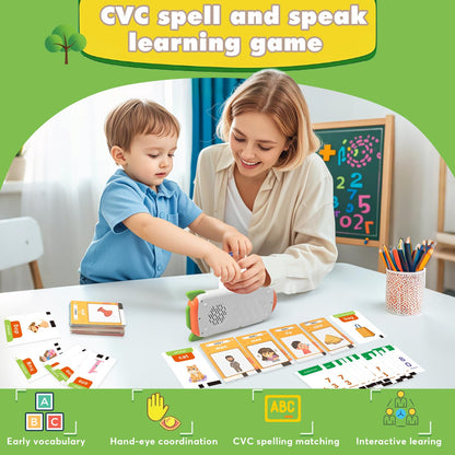 Alphabet Talking Flash Cards & Math Games for Kids 2-8, Speech Therapy Toys, ABC Learning Toys, 56 Math Flashcards & 106 CVC Word Games, Preschool Kindergarten Gifts for Boys & Girls