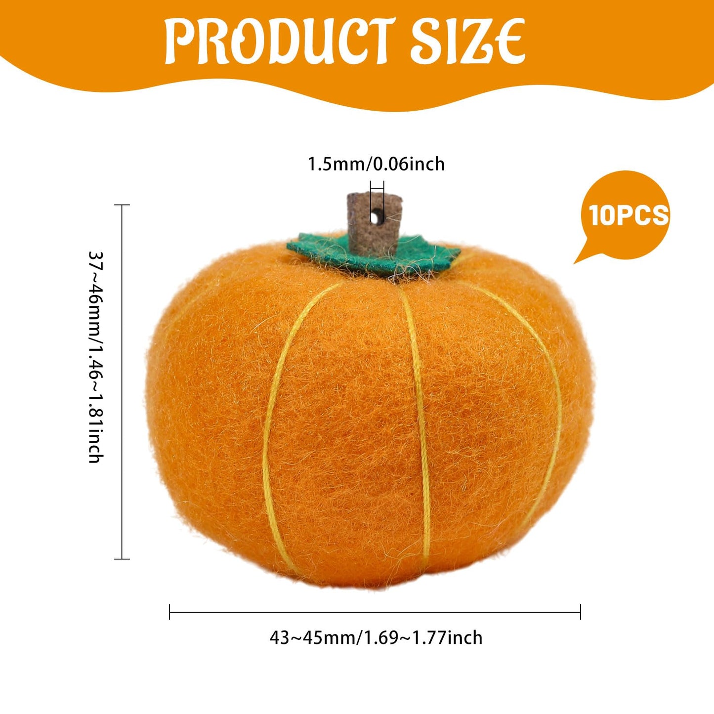 CHGCRAFT 10 Pcs Wool Felt Pumpkin 1.7 Inch Mini Fall Handmade Wool Felt Pumpkins for Crafts Autumn Thanksgiving Halloween Party Favors Farmhouse Decor, Orange Yellow