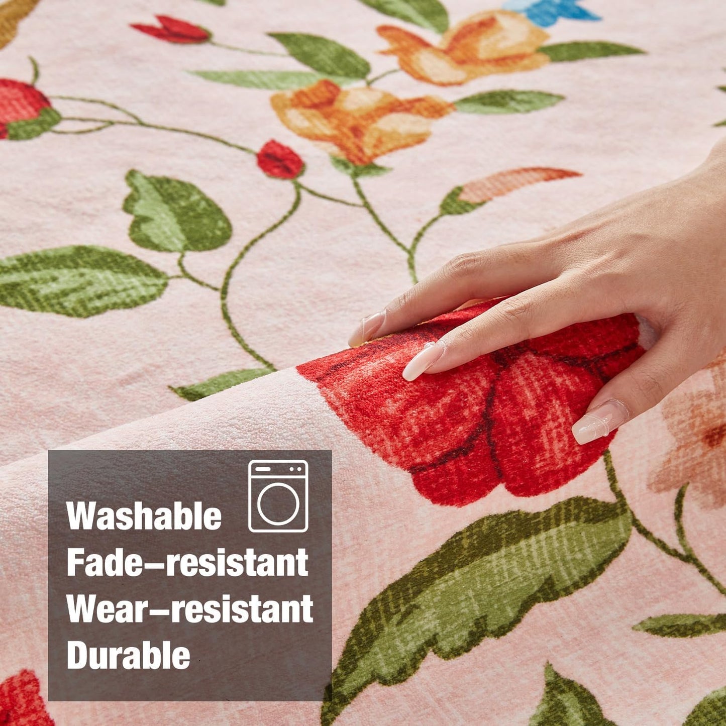 Triohero Bedroom Rug 4x6 Washable Non Slip Area Rug Bohemian Carpet Stain Resistant Spillproof Polyester Floral Area Rug Foldable Pet & Kid Friendly 4x6 Rug for Living Room, Bedroom, Kitchen