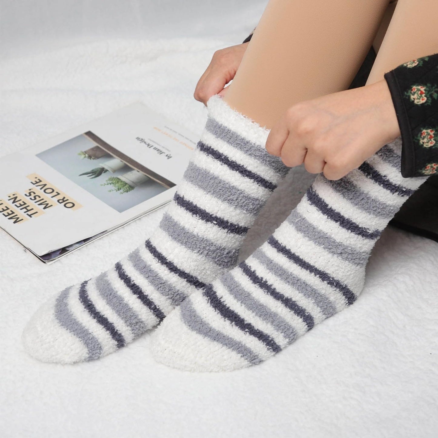 Horuru Fuzzy Socks for Women Fluffy Cozy Slipper Socks Fall Halloween Christmas Gifts Pumpkin Slippers