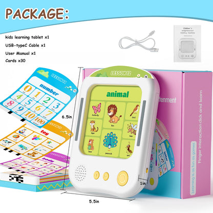 Interactive Educational Learning Tablet Toy for Kids,Screen-Free Phonics Learning Toy with 30 Flash Cards for Alphabets, Numbers, Words, Animals, Learn to Read for Boys Girls 3-5 Years Old, White