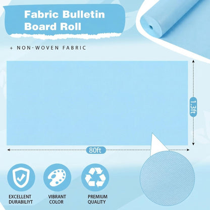 Breling 16 inch x 80 ft Fabric Bulletin Board Roll for Classroom Waterproof Non-Woven Fabric Background Roll Anti-Wrinkle Bulletin Board Background for Back to School Wall Decor DIY Craft(Blue)