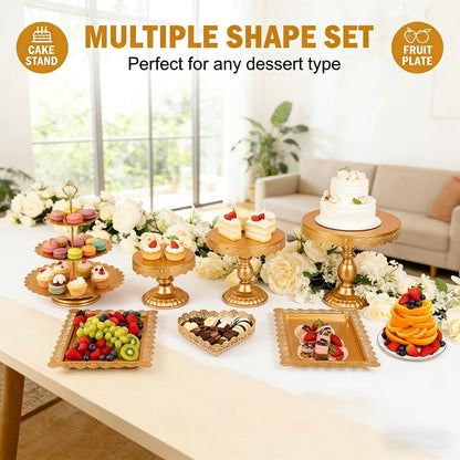 Jaevorite 12 Set of Gold Cake Stand, Metal Gold Cupcake Stand and Bases para Postres de Mesa, Elegant Gold Dessert Stands for Party and Wedding, Easy to Clean Desert Table Display Set