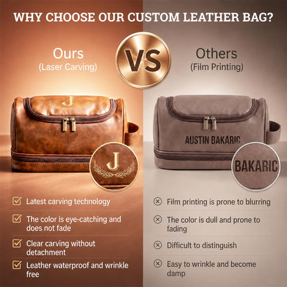 Sparklove Personalized Gifts for Men -Personalized Initial Toiletry Bag with Laser Engraved Monogram - Leather Travel Kit Shaving Organizer - Unique Present for Him, Husband, Boyfriend, Dad