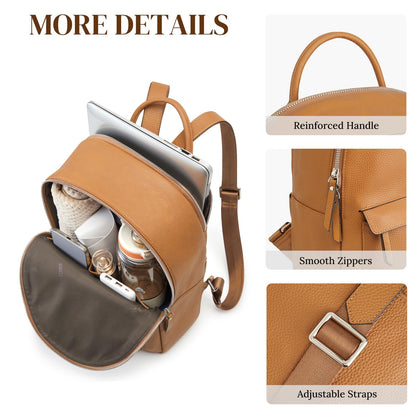 S-ZONE Genuine Leather Backpack Purse for Women Travel Backpack Classic Work Shoulder Bag Business Daypack Adjustable Straps Medium
